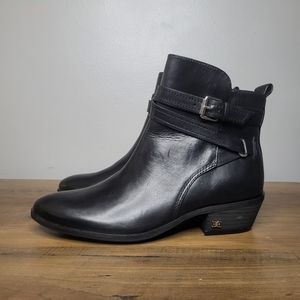Sam Edelman Polina Boots Black Leather Heeled Ankle Booties Sz 6.5